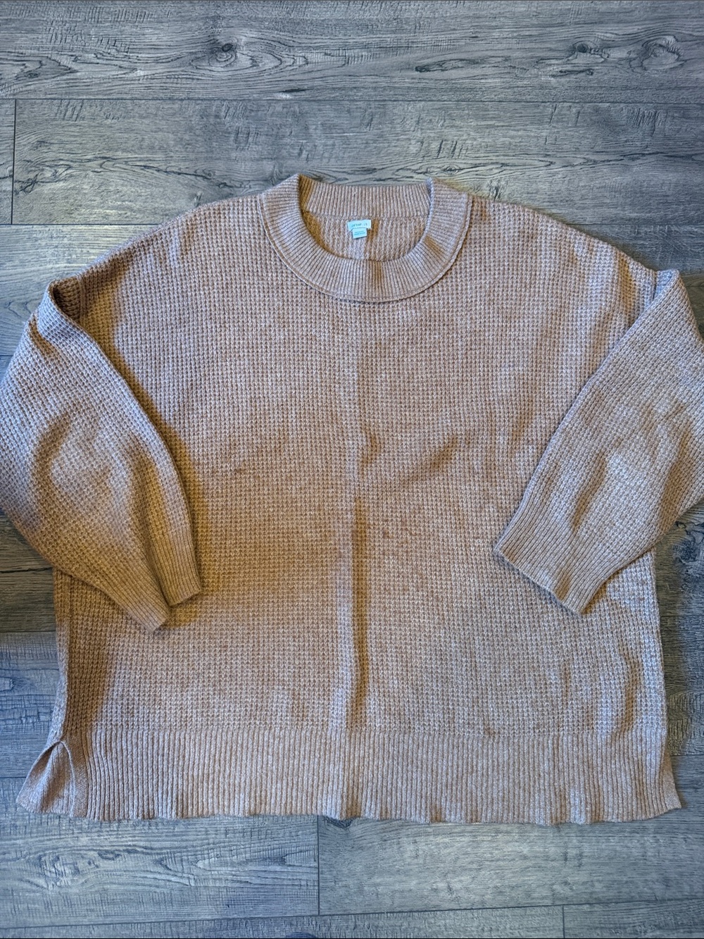 aerie Oversized Waffle Crewneck Sweater in Light Brown